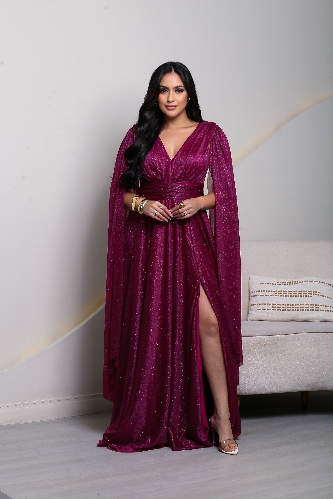 Vestido vinho com brilho